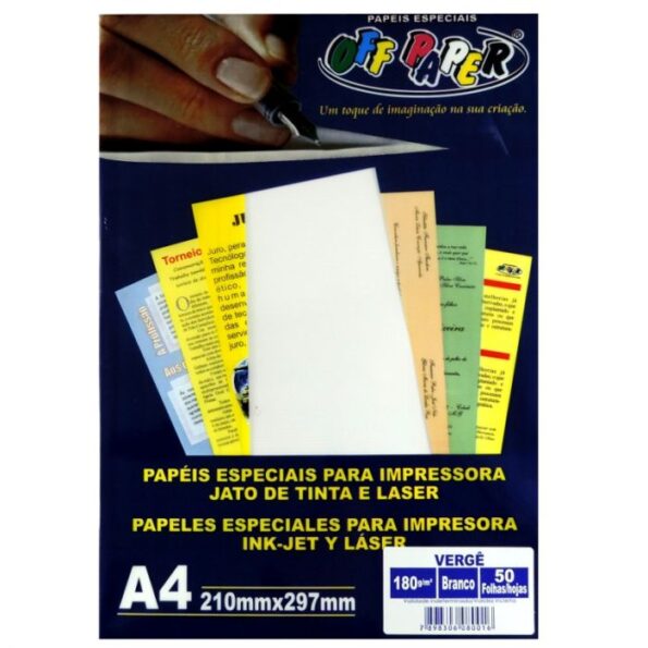 Papel Vergê A4 Branco 180g C 50fls Off Paper Cso Suprimentos 4674